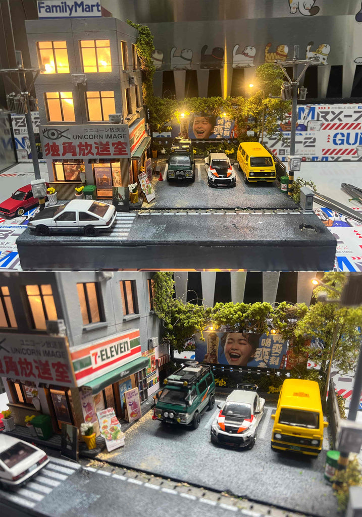 1:64 Scale Japanese Urban Diorama DIY Kit – Realistic Street Scene Model 