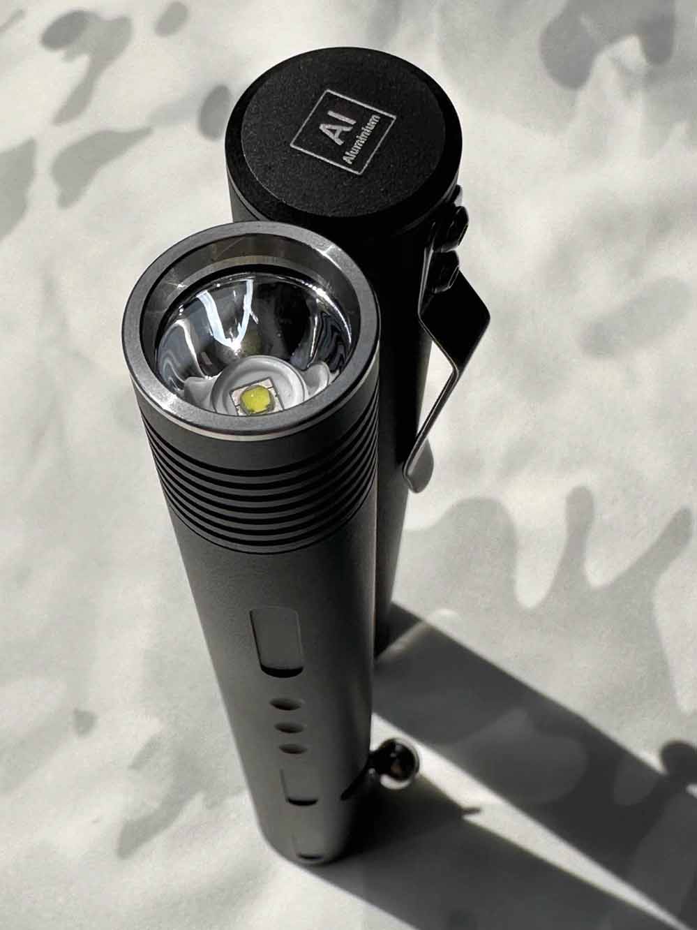Lightning Bolt-Action Flashlight – EDC Aluminum Tactical Pen Light (AA  14500 Battery)
