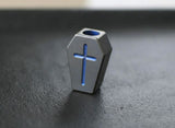Memento Mori Titanium Coffin Lanyard Bead with Blue Anodized Accents