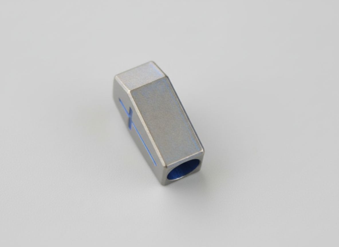 Memento Mori Titanium Coffin Lanyard Bead with Blue Anodized Accents