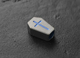 Memento Mori Titanium Coffin Lanyard Bead with Blue Anodized Accents