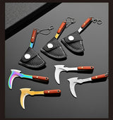 Miniature Sickle Keychain Tool with Rosewood Handle and Leather Sheath