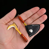 Miniature Sickle Keychain Tool with Rosewood Handle and Leather Sheath