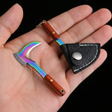 Miniature Sickle Keychain Tool with Rosewood Handle and Leather Sheath