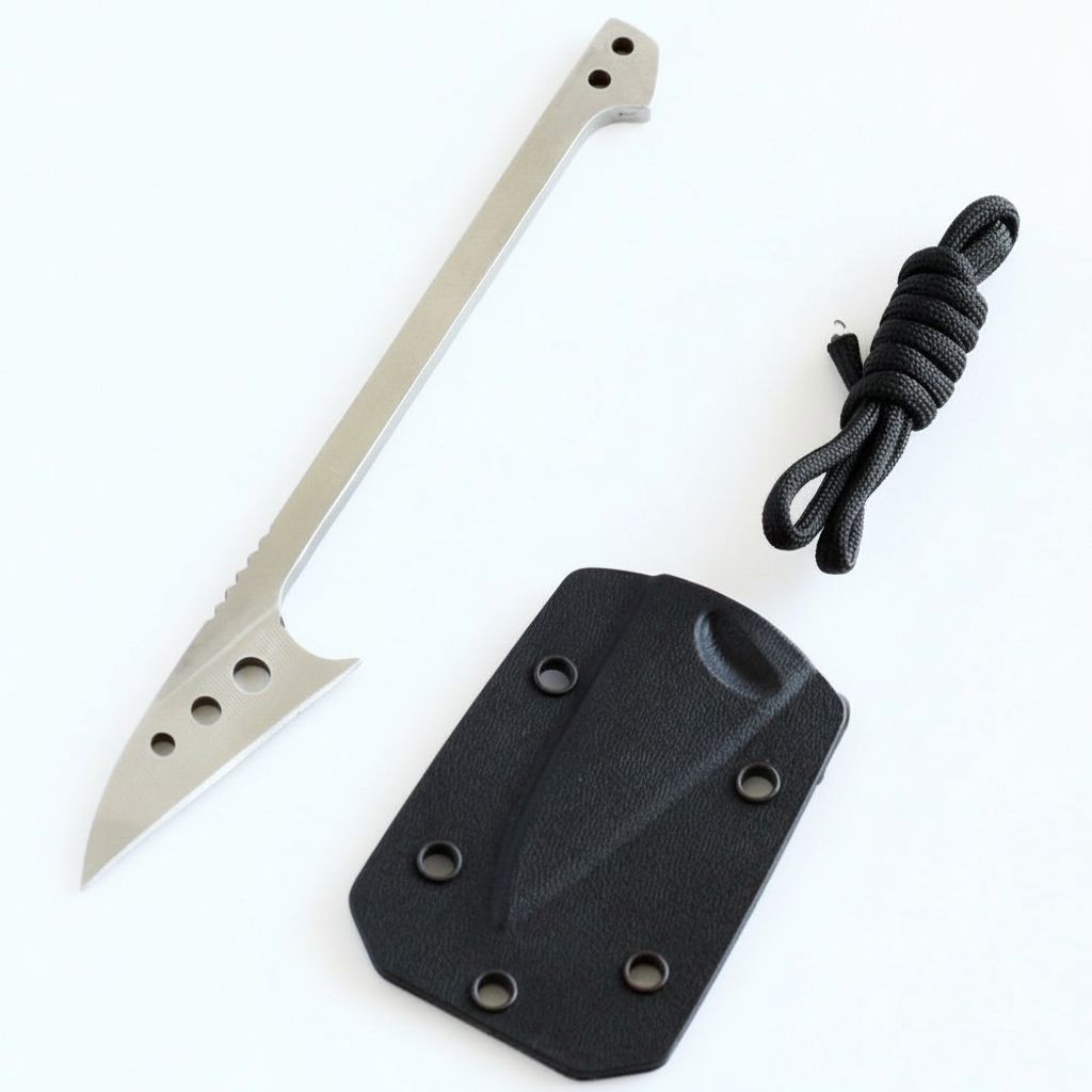 Minimalist Long Handle Neck Knife with Kydex Sheath and Paracord Wrap