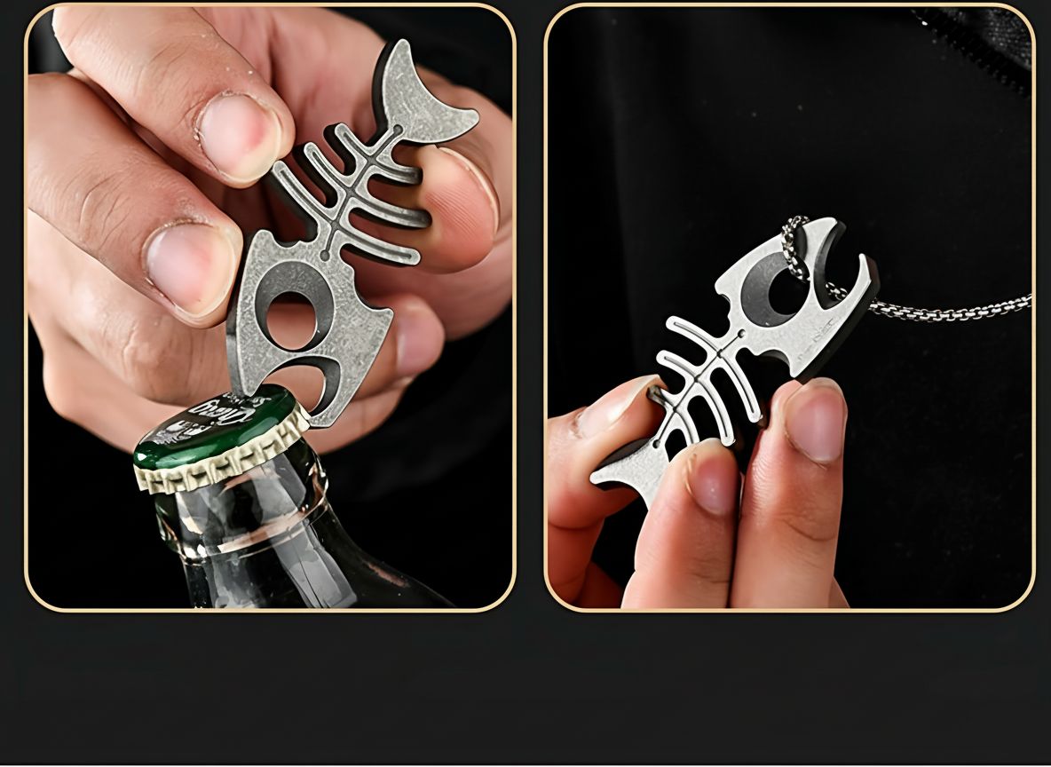 Titanium Fishbone Skeleton Bottle Opener EDC Keychain Multi Tool