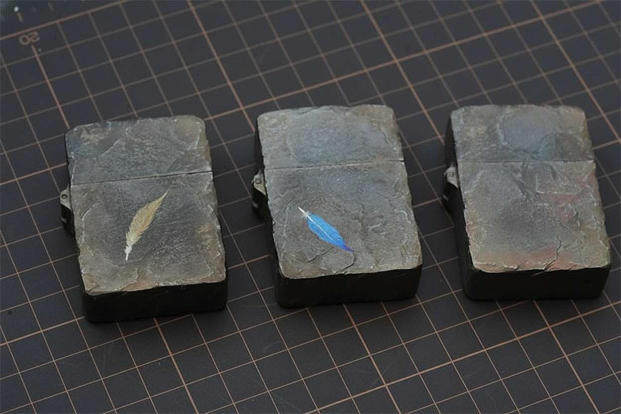 Titanium Alloy Handcrafted Stone-Texture Feather Lighter Case