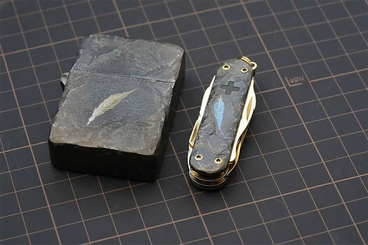 Titanium Alloy Handcrafted Stone-Texture Feather Lighter Case