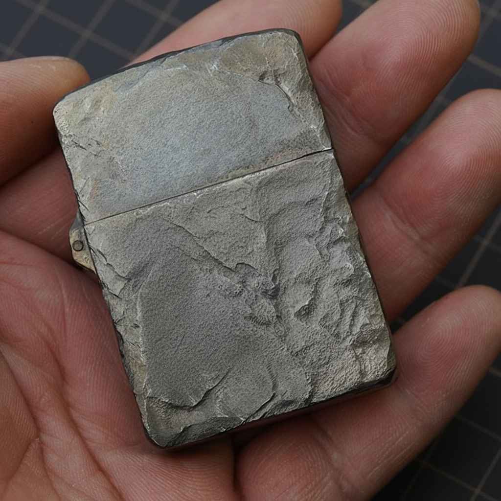 Titanium Alloy Handcrafted Stone-Texture Feather Lighter Case