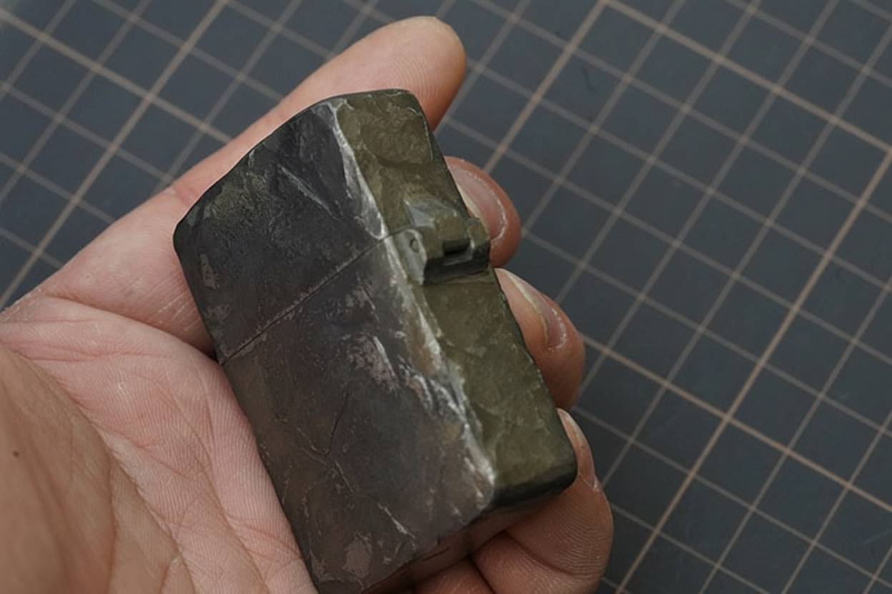 Titanium Alloy Handcrafted Stone-Texture Feather Lighter Case