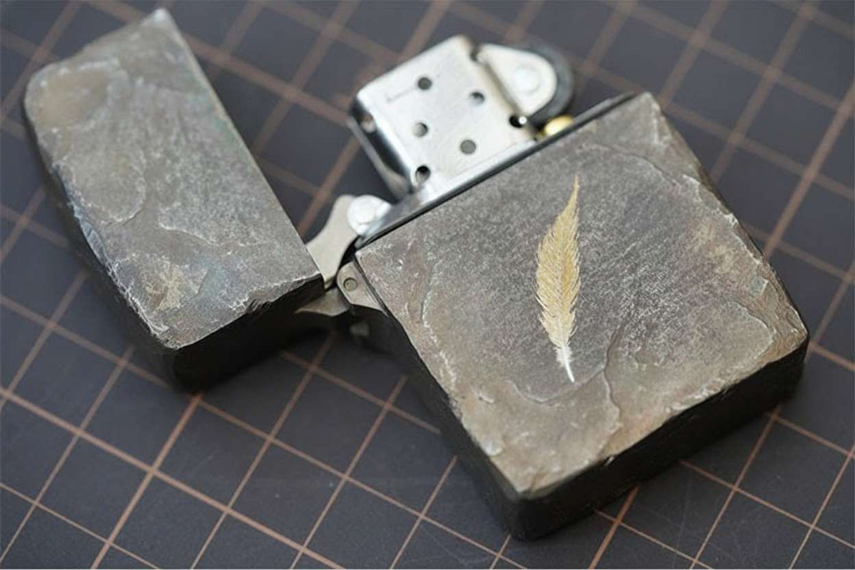 Titanium Alloy Handcrafted Stone-Texture Feather Lighter Case